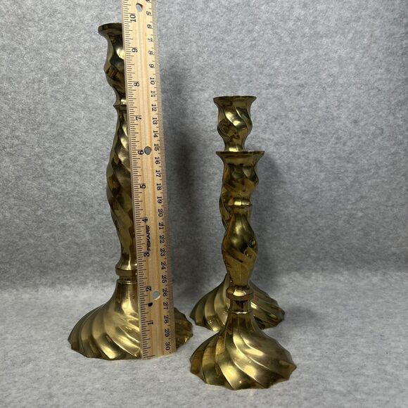 Vtg Solid Brass Spiral Swirl Twist Candlestick Holders Set of 3 Made In India - Picture 12 of 16